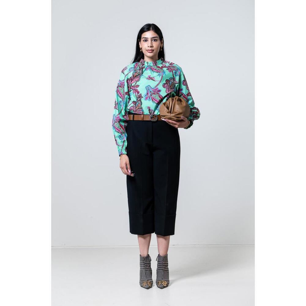 Tibi Teal Paisly Tunic Top